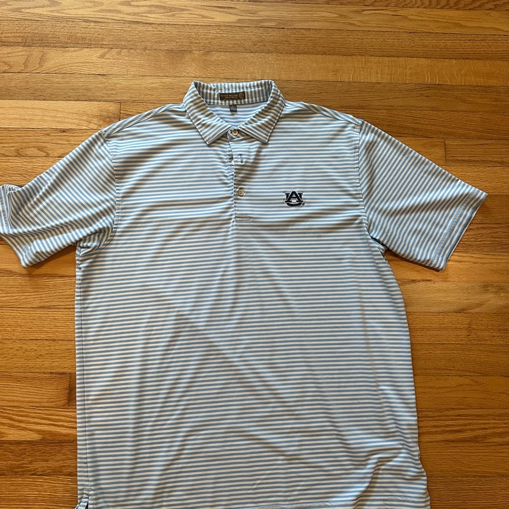Auburn Peter Millar Light Blue Striped Polo Shirt